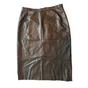 Vintage Black Leather Lined Midi Skirt by Sibylle Lyn of Canada Size 14